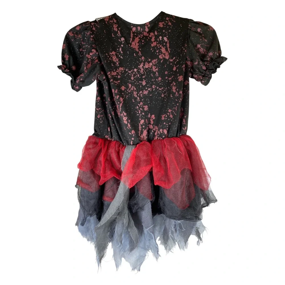 Spirit Halloween Clown Costume Kids Med(8-10) Black Red Splatter Tutu Dress Only
